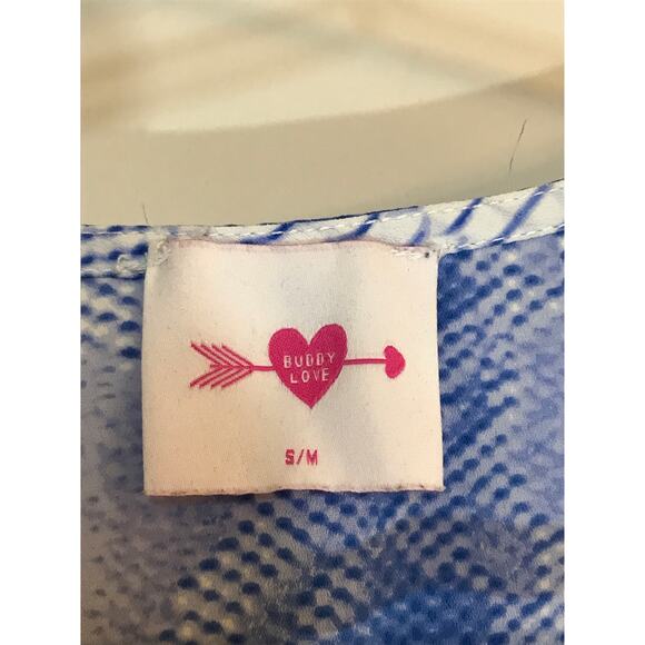 Buddy Love Snake Print Maxi Caftan M Blue White Pom Pom Trim - Picture 4 of 8